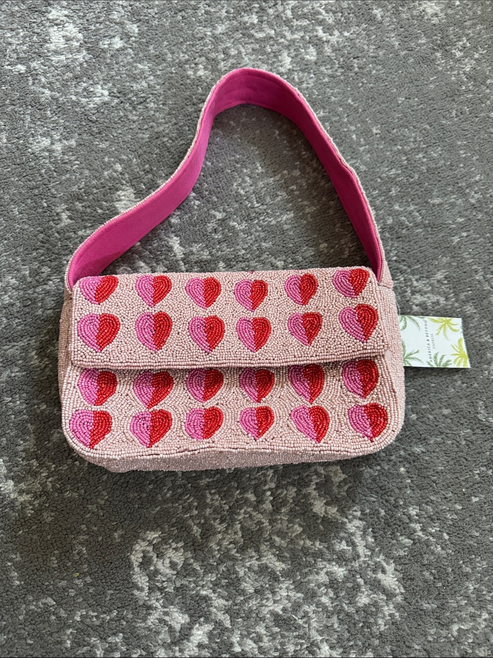 Pink Beaded Heart Shoulder Bag with Single Strap